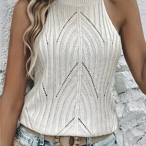Crochet Halter Knit Cami Top - White